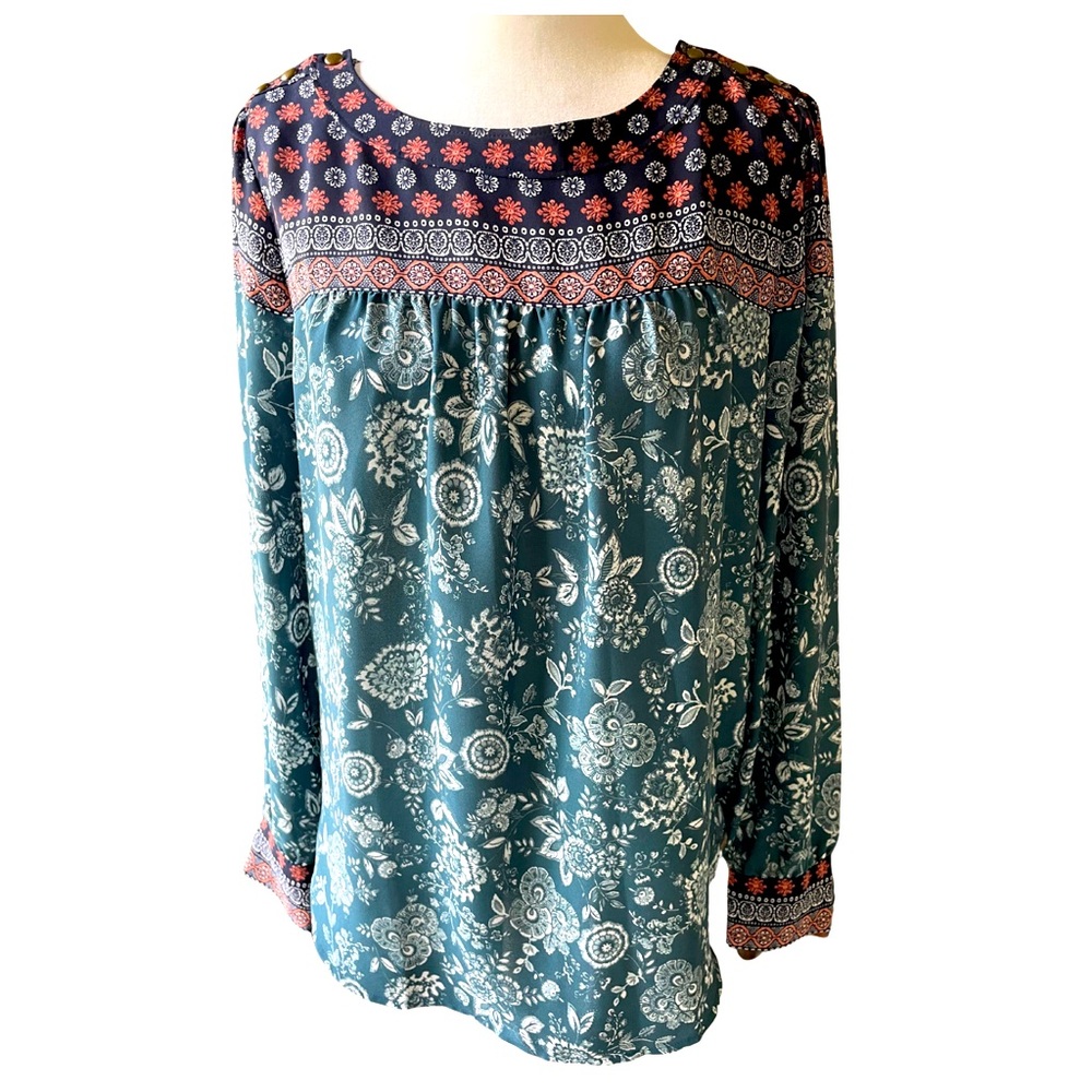 Women’s Size Small Blue Geometric Peasant Bohemian Tunic By Ann Taylor Loft